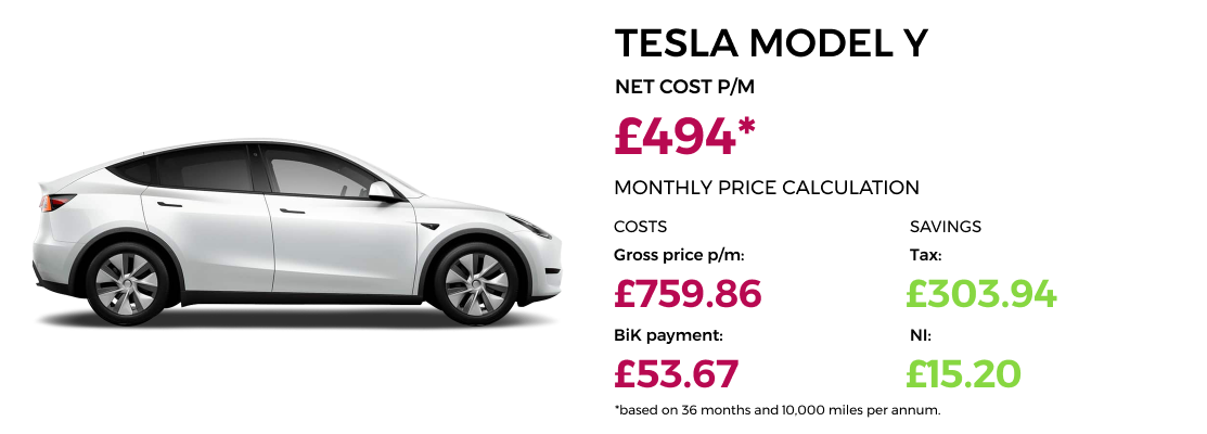 Tesla Model Y from £494 net cost per month