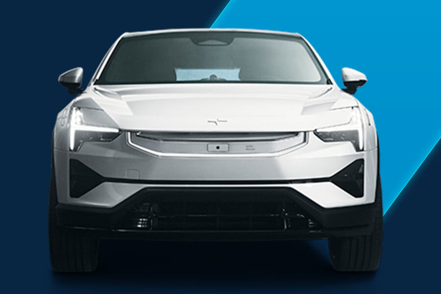 Salary sacrifice car scheme hub page featured mobile image of a Polestar 2 on a graphical background