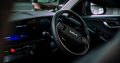 Interior image of Kia steering wheel