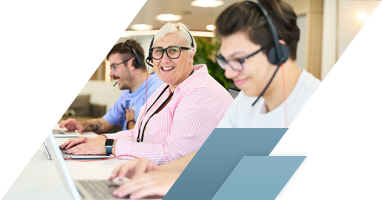 Staff wearing headset working
