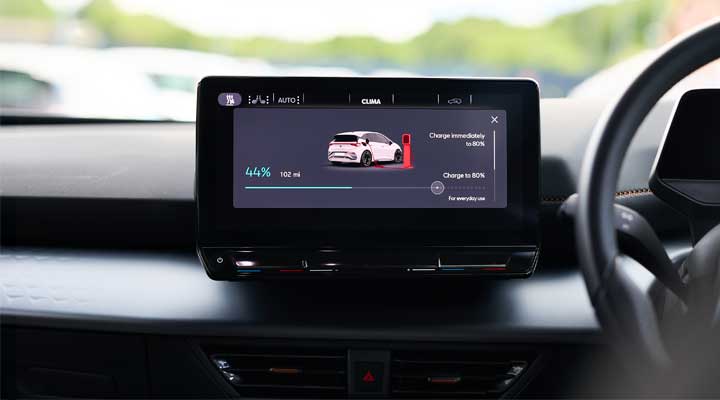 car display showing the car charging.