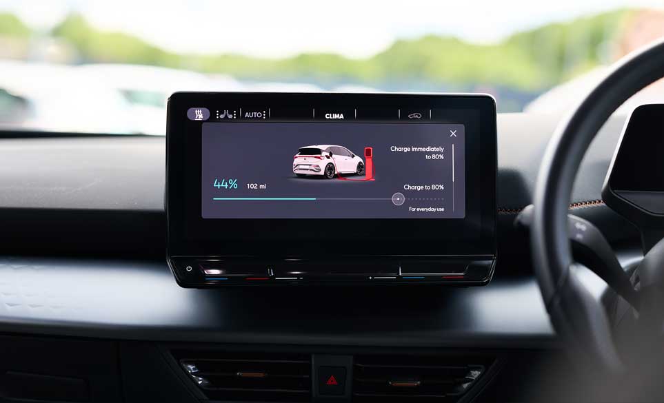 car display showing the car charging.