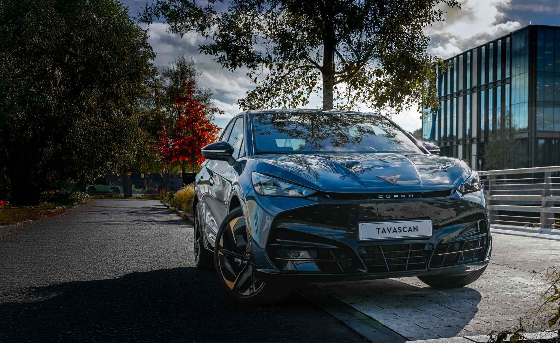 Electric Cupra Tavascan parked up outside Zenith's HQ
