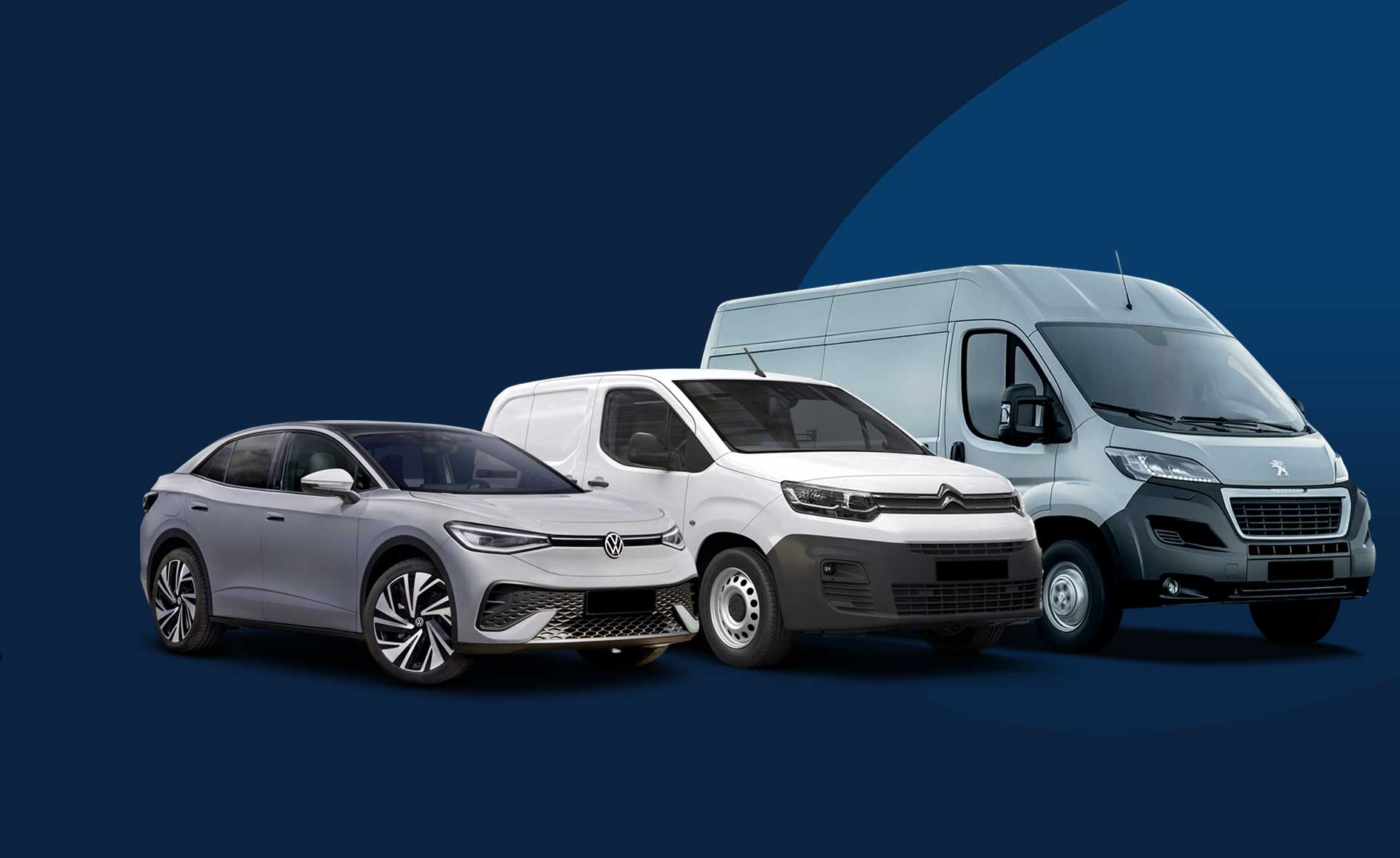 VW, Citroen and Peugeot vehicle next to each other