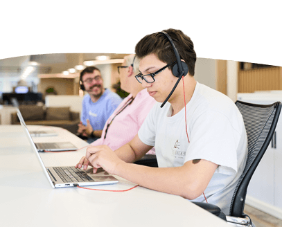 staff using a headset and helping.
