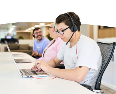 staff using a headset and helping.