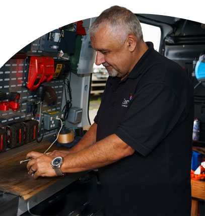 man working in the van