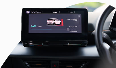 Car display screen showing car charging.