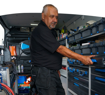 Man working in his van