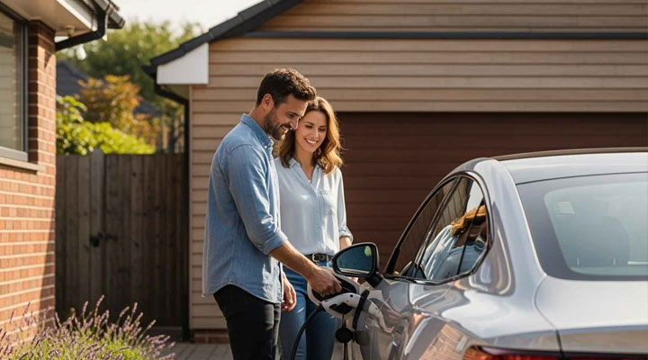 couple charging the car