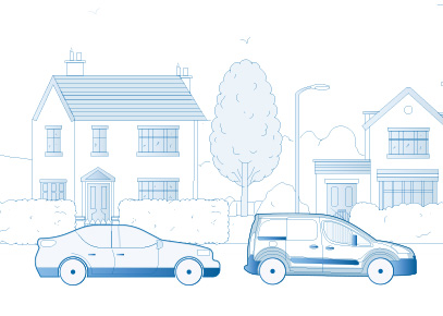 Illustration showing Zenith building and vehicles.